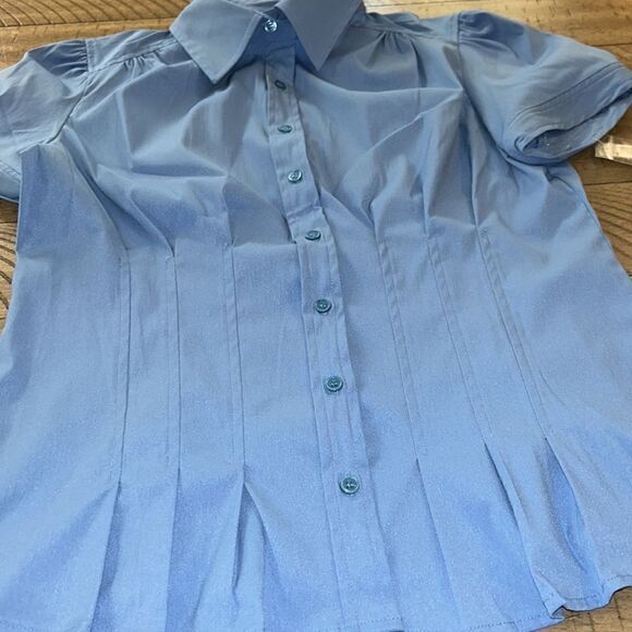 NWT Peplum Stretch Blouse with Puff Sleeves in Fantasy Blue by Apt 9 Petite - Picture 14 of 17